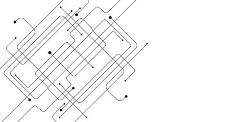 Line seamless pattern. Repeating abstract black lines isolated on white background. Repeated geometric shape for design prints. Circuit board seamless pattern, vector background. Microchip technology 