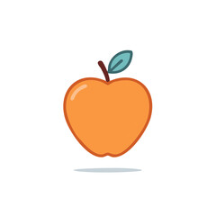 Stylized tangerine color apple with brown stem and teal leaf in playful cartoon design