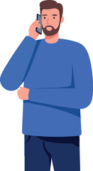 Man talking on phone in casual blue outfit vector illustration 