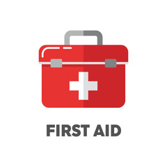 Obraz premium Red First Aid Kit Icon for Emergency Medical Supplies and Healthcare Safety Concept