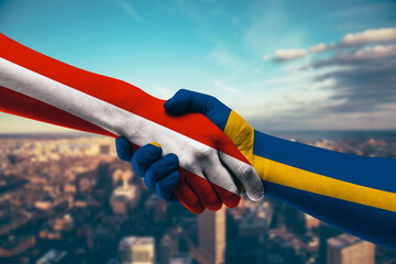 Shaking hands Austria and Sweden