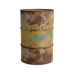 Old rusty metal barrel with faded paint. Industrial, grunge, texture.