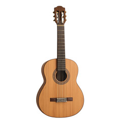 Obraz premium Acoustic guitar with wooden body and six strings on white background 