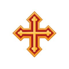 Obraz premium Ornate Christian Cross Symbol with Red and Gold Decoration Isolated on White