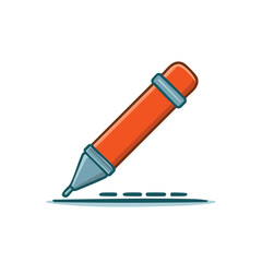 Isolated Cartoon Illustration of a Orange Marker Drawing a Line Across White Surface with Blue Accents