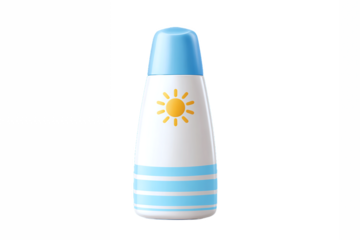 Sunscreen bottle with sun icon, isolated on white transparent background