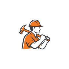 Fototapeta premium Construction Worker Hammer Strong Logo Design Vector Icon Symbol Illustration Element Building Company Industry