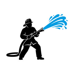 Naklejka premium A strong firefighter silhouette using a hose.