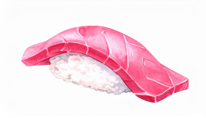 Watercolor painting of nigiri sushi with tuna. Tasty Asian food. Delicious snack. Hand drawn art.