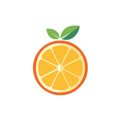 Stylized Orange Slice with Green Leaves Fresh Citrus Fruit Illustration