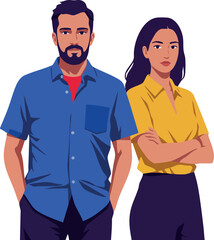 Fototapeta premium Man and Woman Standing Confidently Together in Casual Clothes Vector Illustration 