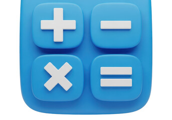 Fototapeta premium Closeup of a blue calculator with math operation buttons isolated on transparent background