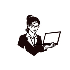 Stylish vector illustration of a businesswoman holding a laptop.  Modern and professional.