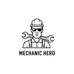 Obraz premium A strong logo design featuring a mechanic with a wrench. Represents reliability and expertise.