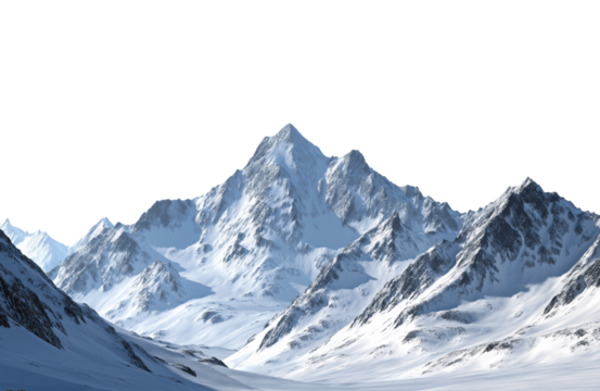 Majestic snowcapped mountain peak isolated on transparent background, a breathtaking landscape of natures grandeur and beauty