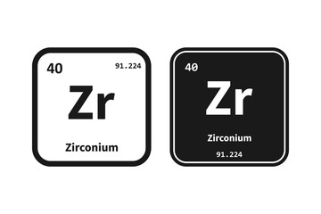 Zirconium, Zr, chemical periodic table element icon. The chemical element of the periodic table. Icon with molar mass and atomic number for lab, science or chemistry class.
