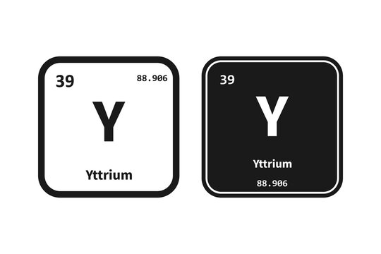 Yttrium, Y, chemical periodic table element icon. The chemical element of the periodic table. Icon with molar mass and atomic number for lab, science or chemistry class.