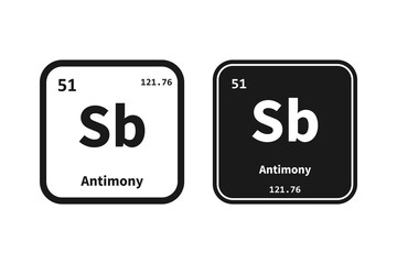 Antimony, Sb, chemical periodic table element icon. The chemical element of the periodic table. Icon with molar mass and atomic number for lab, science or chemistry class.