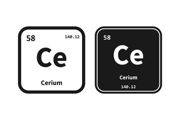 Cerium, Ce, chemical periodic table element icon. The chemical element of the periodic table. Icon with molar mass and atomic number for lab, science or chemistry class.