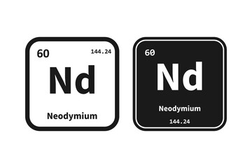Neodymium, Nd, chemical periodic table element icon. The chemical element of the periodic table. Icon with molar mass and atomic number for lab, science or chemistry class.