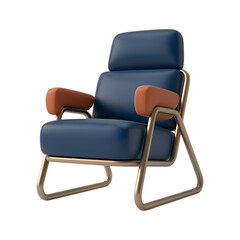 Naklejka premium Stylish blue armchair with copper legs. Comfortable and modern furniture design.