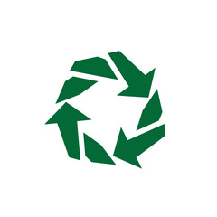 Green circular arrows symbolize recycling and sustainability.