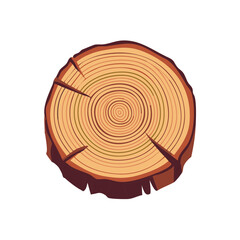 Fototapeta premium Wood Log Section with Growth Rings Cross Section of Cut Tree Trunk Vector Illustration