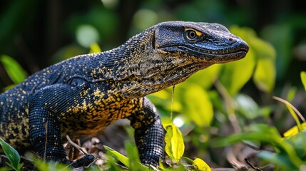 Naklejka premium Close-up of a monitor lizard in a natural setting.
