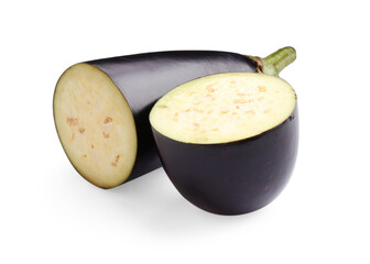 Pieces of raw eggplant isolated on white