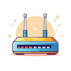 Obraz premium Colorful wireless internet router illustration with antennas representing network connectivity and data transfer