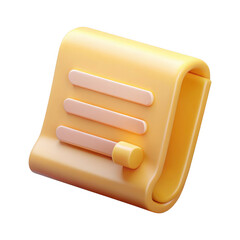 Soft 3d icon of a yellow document with lines transparent background