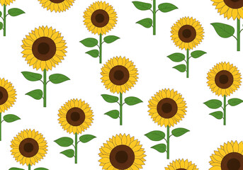 A repeating pattern of cheerful sunflowers against a black background, showcasing vibrant yellow petals and dark brown centers.