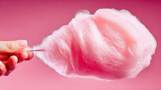A hand holding a vibrant pink cotton candy, a classic fairground treat. - Powered by Adobe