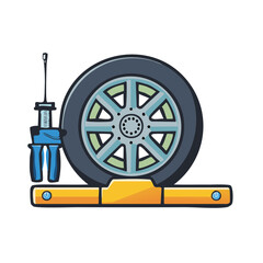 Obraz premium Car tire and lift tools. Automobile repair and maintenance concept.