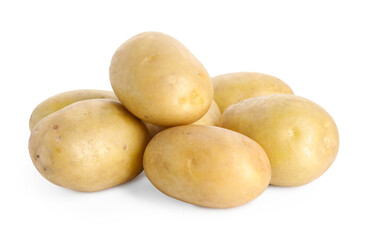 Many fresh ripe potatoes isolated on white