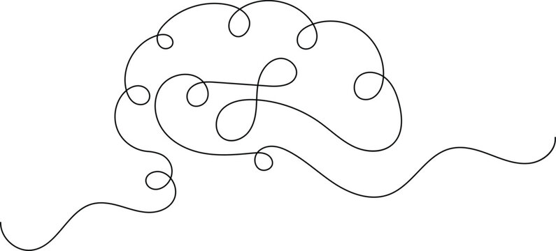 Human brain continuous one line drawing minimalist style isolate outline illustration for medical design