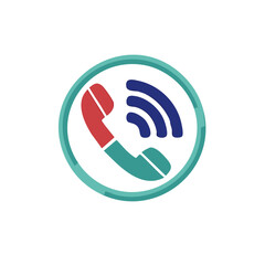 Retro Telephone Handset Icon with Signal Waves in a Circle Shape Symbolizing Communication
