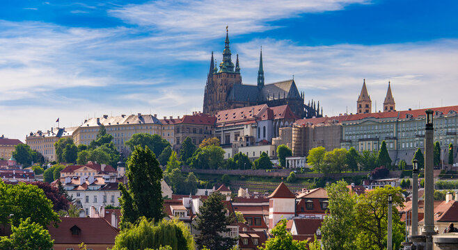 Prague, Czechia 6 may 2025 - Prague Castle(Pražsk&yacute; hrad) seen from a distance at the old town