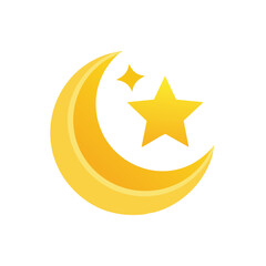 Golden crescent moon and stars vector illustration