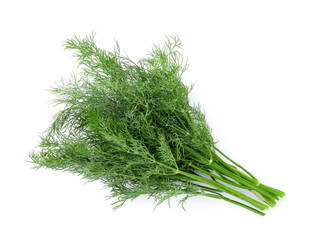 Bunch of fresh dill isolated on white, top view