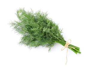 Bunch of fresh dill isolated on white, top view