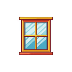 Obraz premium Colorful cartoon window with a warm wooden frame and clear blue glass panes a simple graphic illustration