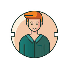 Fototapeta premium Smiling male person icon with green shirt and orange hair within circle