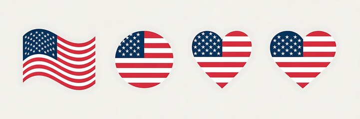 Obraz premium American flag in various shapes isolated on white background