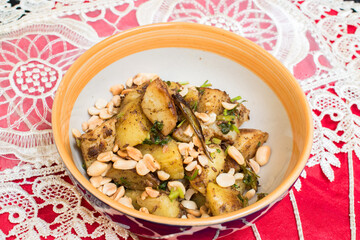Vrat or fast special aloo moongfali sabji on a bowl. 
