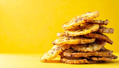 Generated image Stacked Fried Plantain Chips on Yellow Background