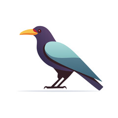 Fototapeta premium Colorful Roller Bird Illustration Standing Profile with Golden Yellow Beak and Aquamarine Feathers
