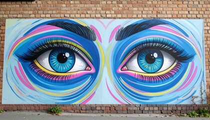 Generated image Surreal Eyes Mural on Brick Wall