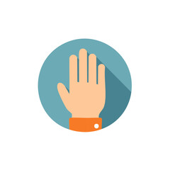Fototapeta premium Hand gesture of stop, flat design illustration in blue circle