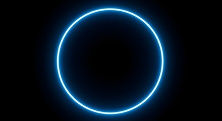 Obraz premium Blue neon circle glows on black. Minimal design, ideal for abstract backgrounds, tech branding, or futuristic posters.